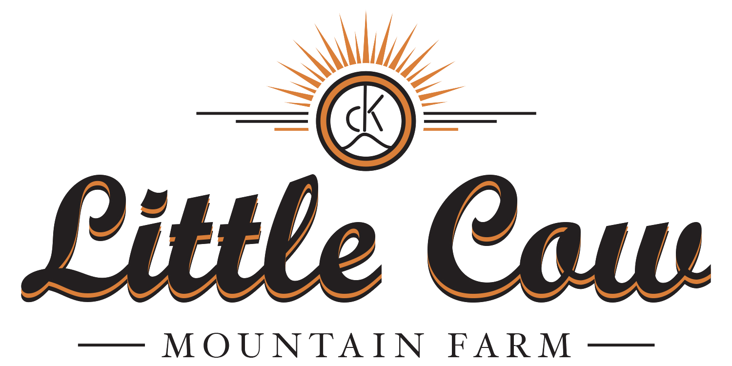 Logo Logo of Little Cow Mountain Farm featuring stylized text with a sunburst design, emphasizing the farm's name and brand identity.